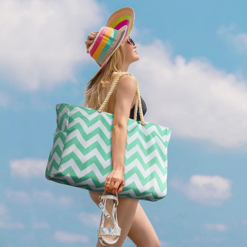 Oversized Waterproof Beach Tote Bag With Zipper Closure And Side Pockets