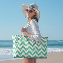 Oversized Waterproof Beach Tote Bag With Zipper Closure And Side Pockets