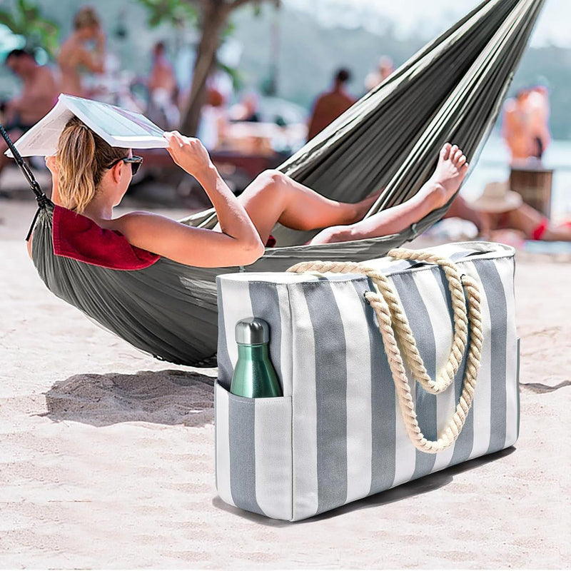 Oversized Waterproof Beach Tote Bag With Zipper Closure And Side Pockets