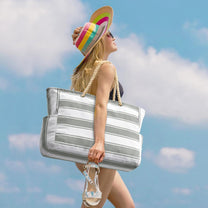 Oversized Waterproof Beach Tote Bag With Zipper Closure And Side Pockets
