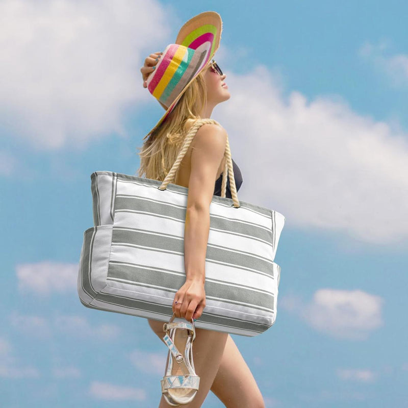 Oversized Waterproof Beach Tote Bag With Zipper Closure And Side Pockets