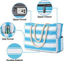 Oversized Waterproof Beach Tote Bag With Zipper Closure And Side Pockets