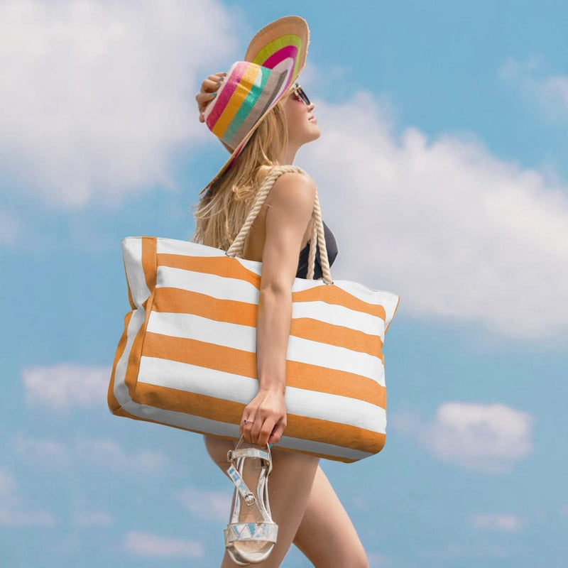 Oversized Waterproof Beach Tote Bag With Zipper Closure And Side Pockets
