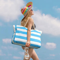 Oversized Waterproof Beach Tote Bag With Zipper Closure And Side Pockets
