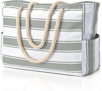 Oversized Waterproof Beach Tote Bag With Zipper Closure And Side Pockets