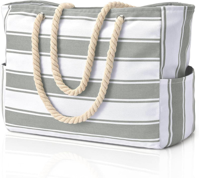 Oversized Waterproof Beach Tote Bag With Zipper Closure And Side Pockets
