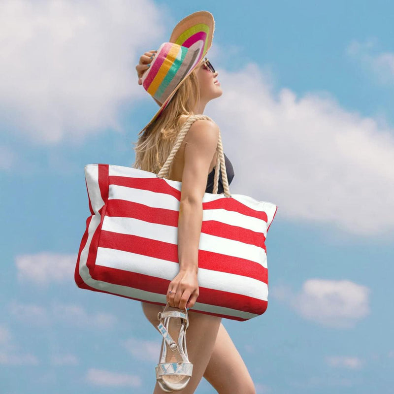 Oversized Waterproof Beach Tote Bag With Zipper Closure And Side Pockets