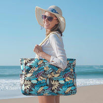 Oversized Waterproof Beach Tote Bag With Zipper Closure And Side Pockets