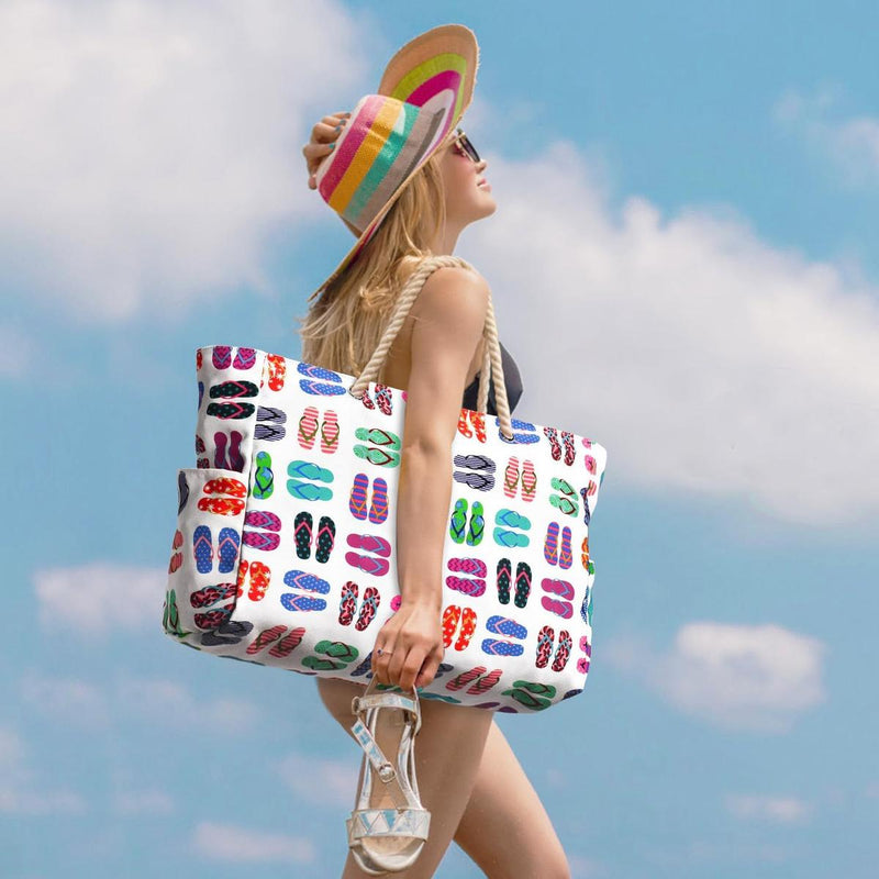 Oversized Waterproof Beach Tote Bag With Zipper Closure And Side Pockets