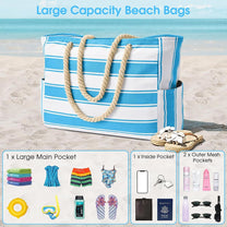 Oversized Waterproof Beach Tote Bag With Zipper Closure And Side Pockets