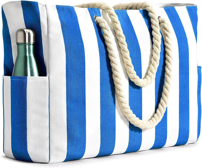 Oversized Waterproof Beach Tote Bag With Zipper Closure And Side Pockets