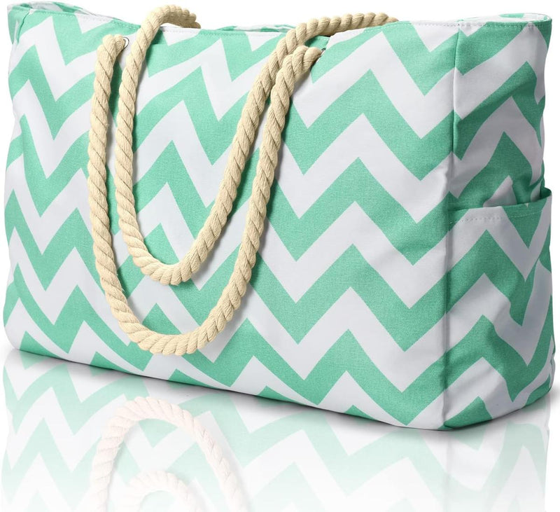 Oversized Waterproof Beach Tote Bag With Zipper Closure And Side Pockets