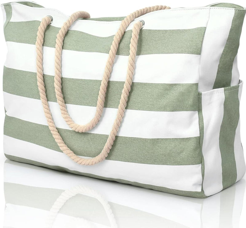 Oversized Waterproof Beach Tote Bag With Zipper Closure And Side Pockets
