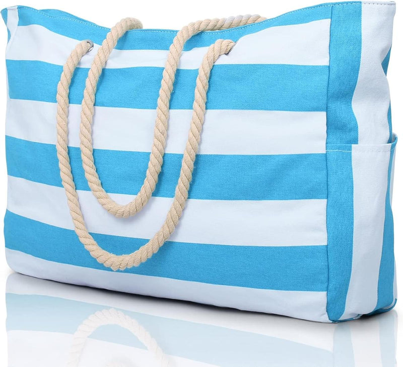 Oversized Waterproof Beach Tote Bag With Zipper Closure And Side Pockets