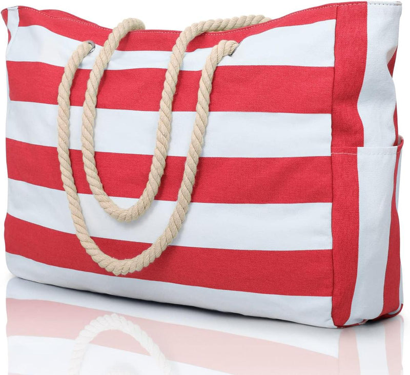 Oversized Waterproof Beach Tote Bag With Zipper Closure And Side Pockets