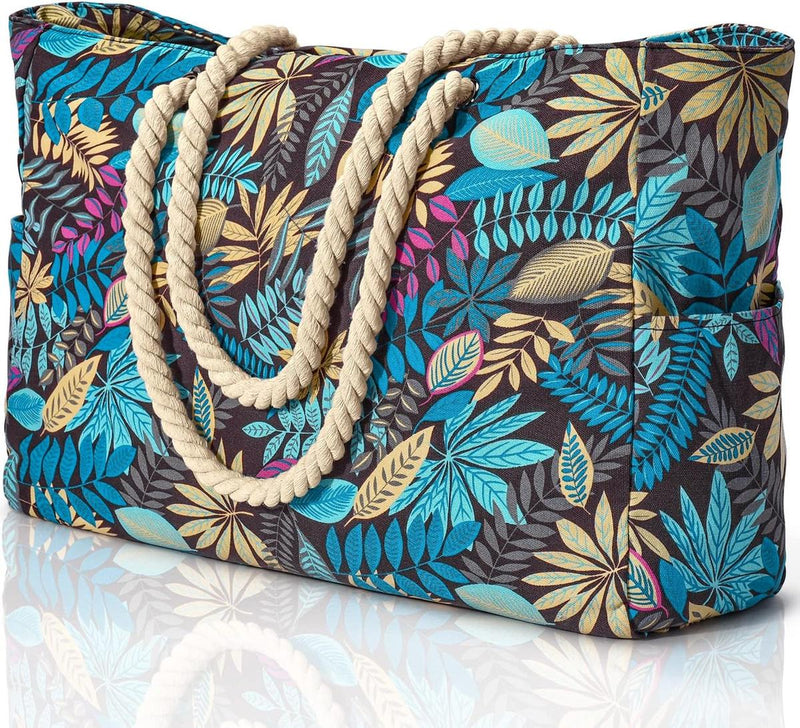 Oversized Waterproof Beach Tote Bag With Zipper Closure And Side Pockets