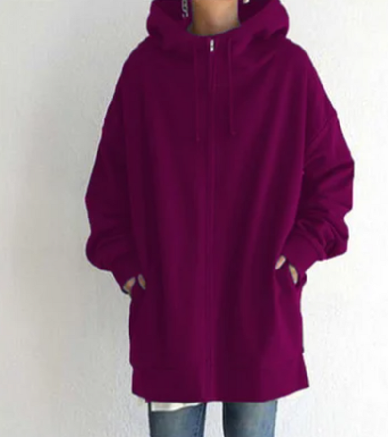Oversized Zip-Up Hoodie With Hood For Women - Autumn And Winter Comfort