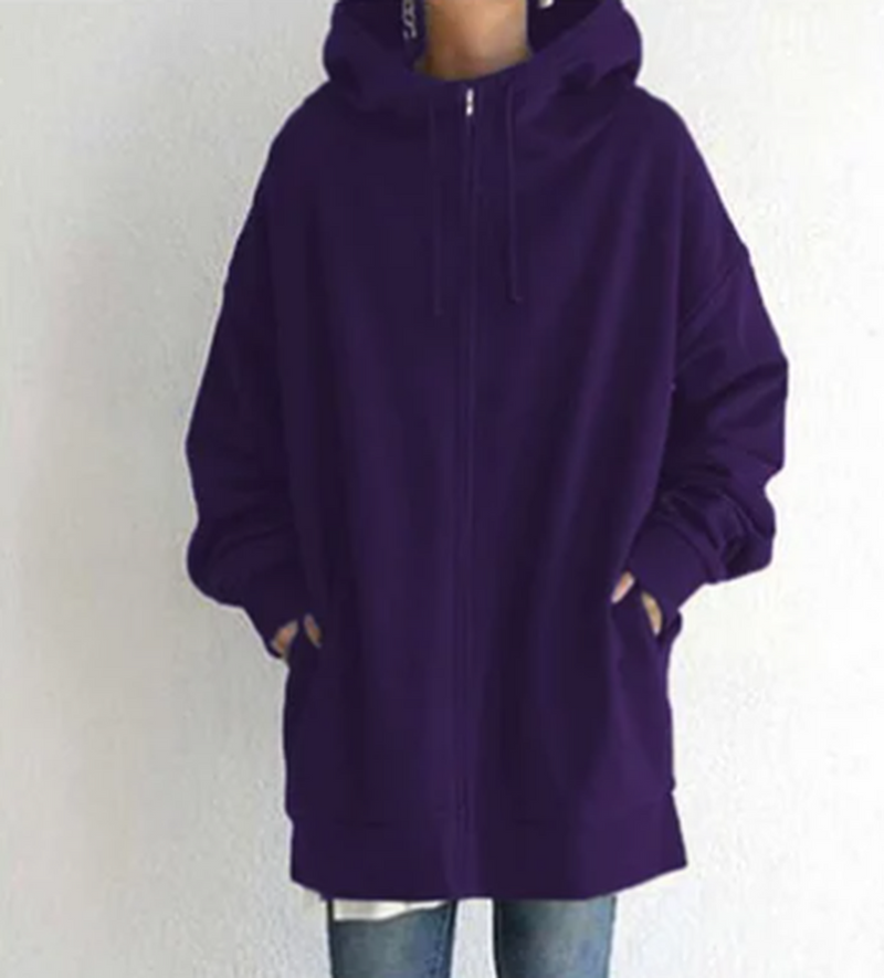 Oversized Zip-Up Hoodie With Hood For Women - Autumn And Winter Comfort
