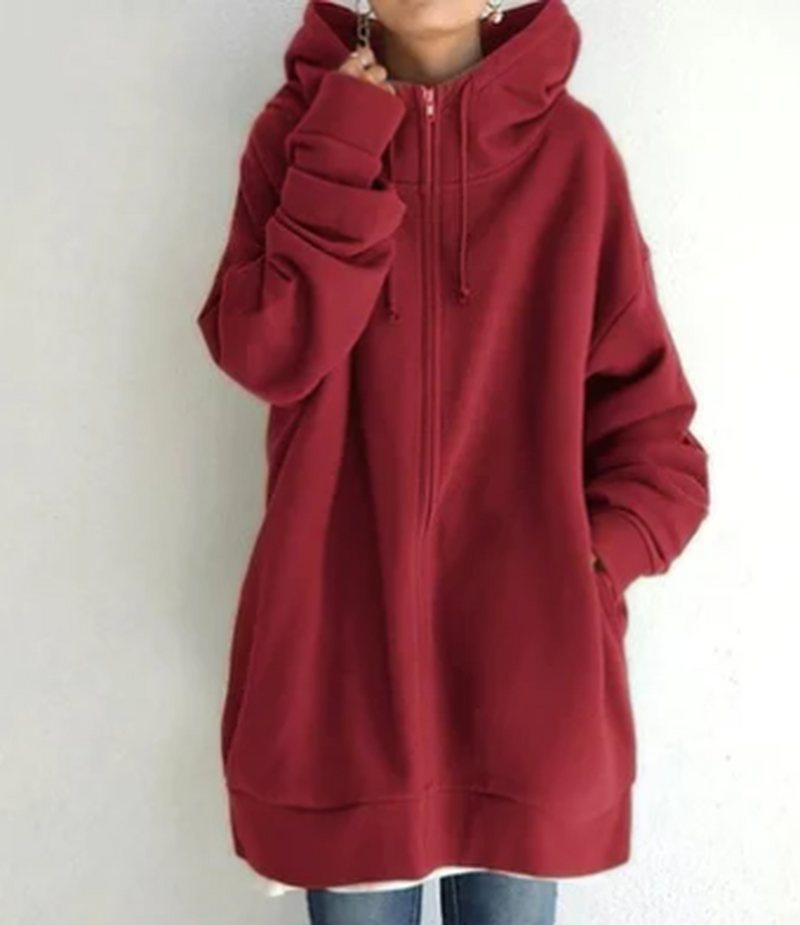 Oversized Zip-Up Hoodie With Hood For Women - Autumn And Winter Comfort