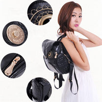 PU Leather Owl Print Backpack For Women - Multi-Pocket Design