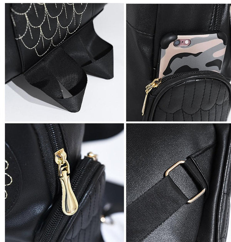 PU Leather Owl Print Backpack For Women - Multi-Pocket Design