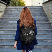 PU Leather Owl Print Backpack For Women - Multi-Pocket Design