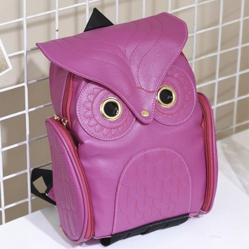 PU Leather Owl Print Backpack For Women - Multi-Pocket Design