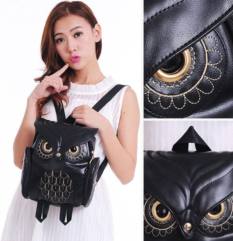 PU Leather Owl Print Backpack For Women - Multi-Pocket Design
