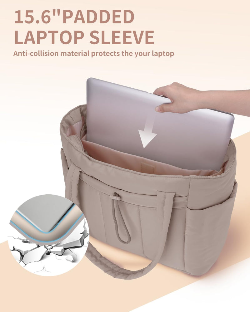 Padded Laptop Tote Bag With Tumbler Holder And Trolley Sleeve