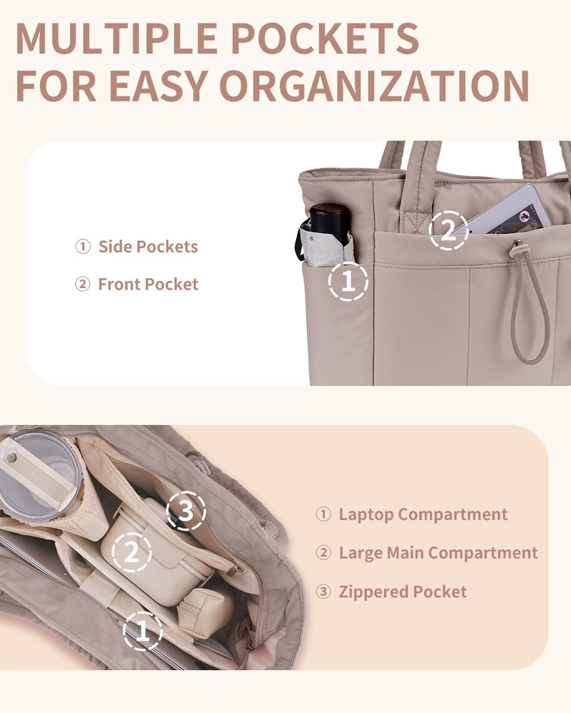 Padded Laptop Tote Bag With Tumbler Holder And Trolley Sleeve