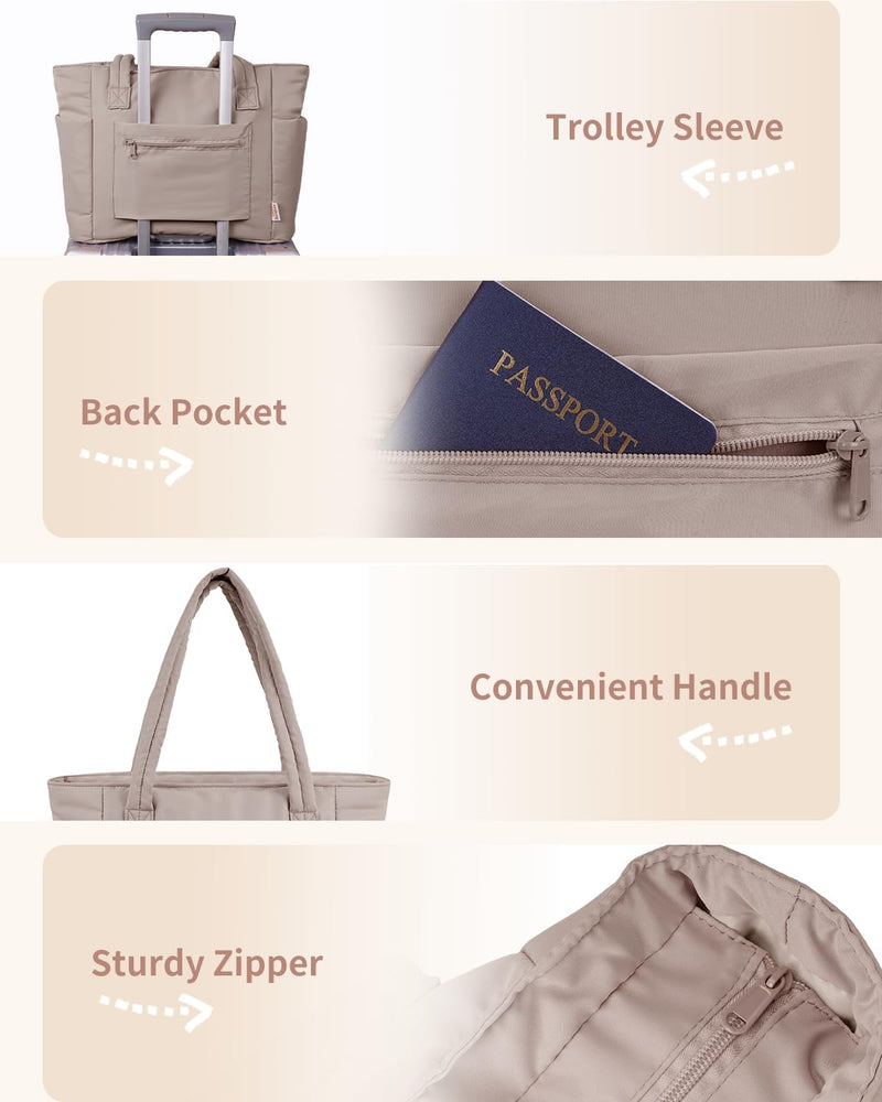 Padded Laptop Tote Bag With Tumbler Holder And Trolley Sleeve