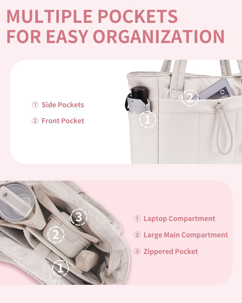 Padded Laptop Tote Bag With Tumbler Holder And Trolley Sleeve