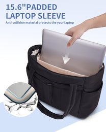 Padded Laptop Tote Bag With Tumbler Holder And Trolley Sleeve