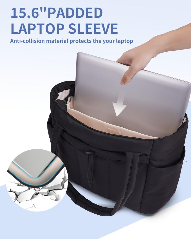 Padded Laptop Tote Bag With Tumbler Holder And Trolley Sleeve