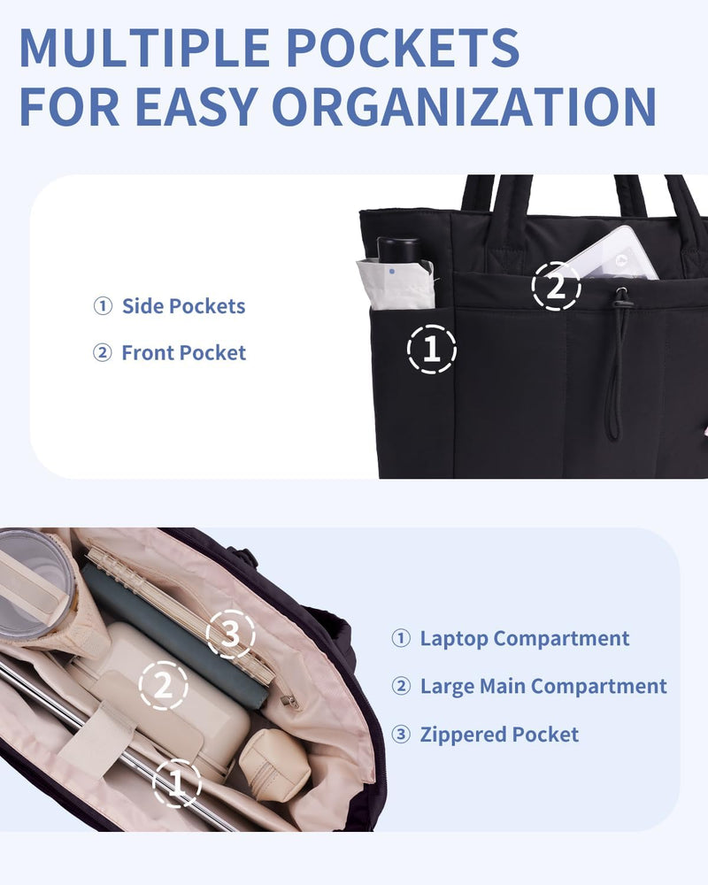 Padded Laptop Tote Bag With Tumbler Holder And Trolley Sleeve
