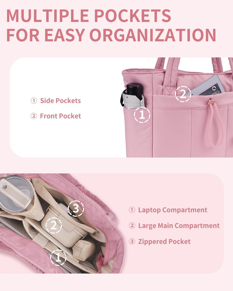 Padded Laptop Tote Bag With Tumbler Holder And Trolley Sleeve