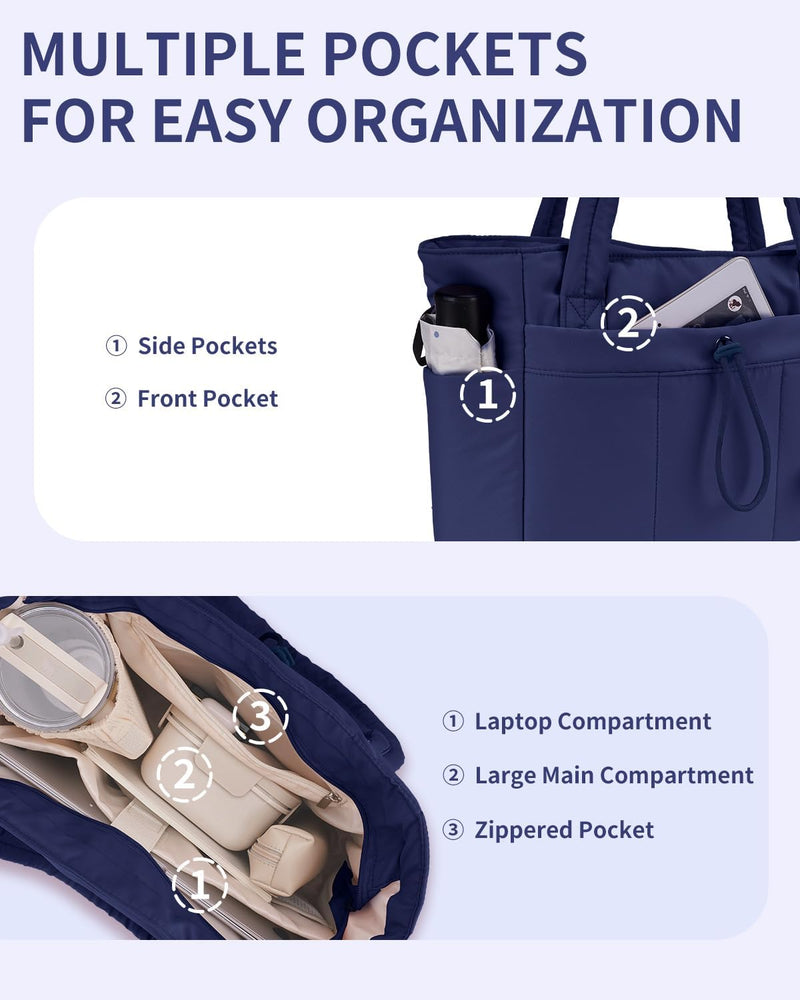 Padded Laptop Tote Bag With Tumbler Holder And Trolley Sleeve
