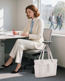 Padded Laptop Tote Bag With Tumbler Holder And Trolley Sleeve
