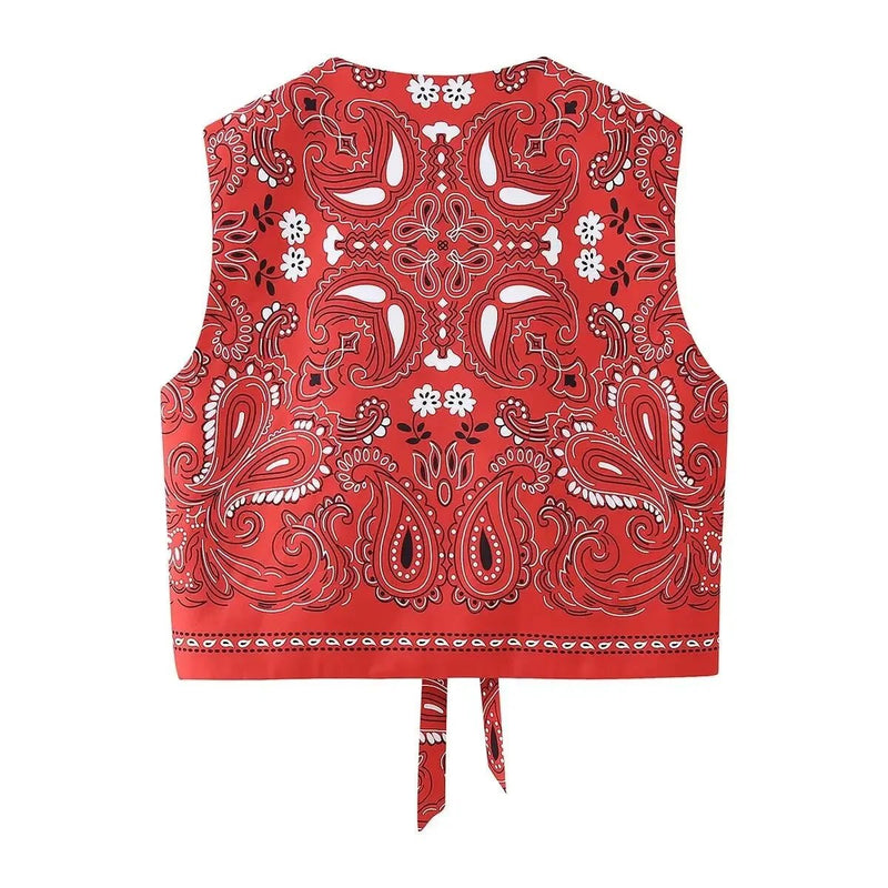Paisley Printed Tie Front Vest