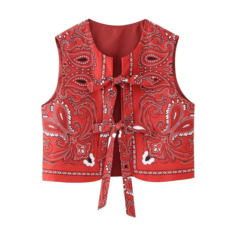 Paisley Printed Tie Front Vest