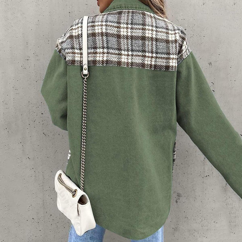 Patchwork Plaid Casual Jacket for Women