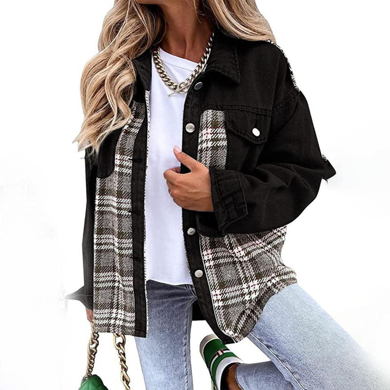 Patchwork Plaid Casual Jacket for Women