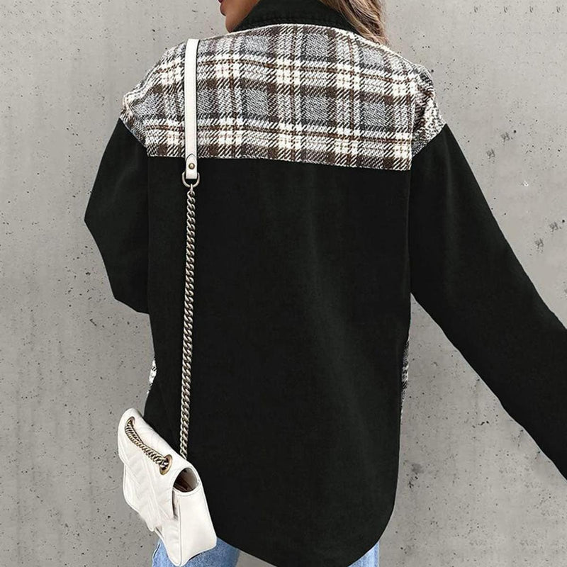 Patchwork Plaid Casual Jacket for Women