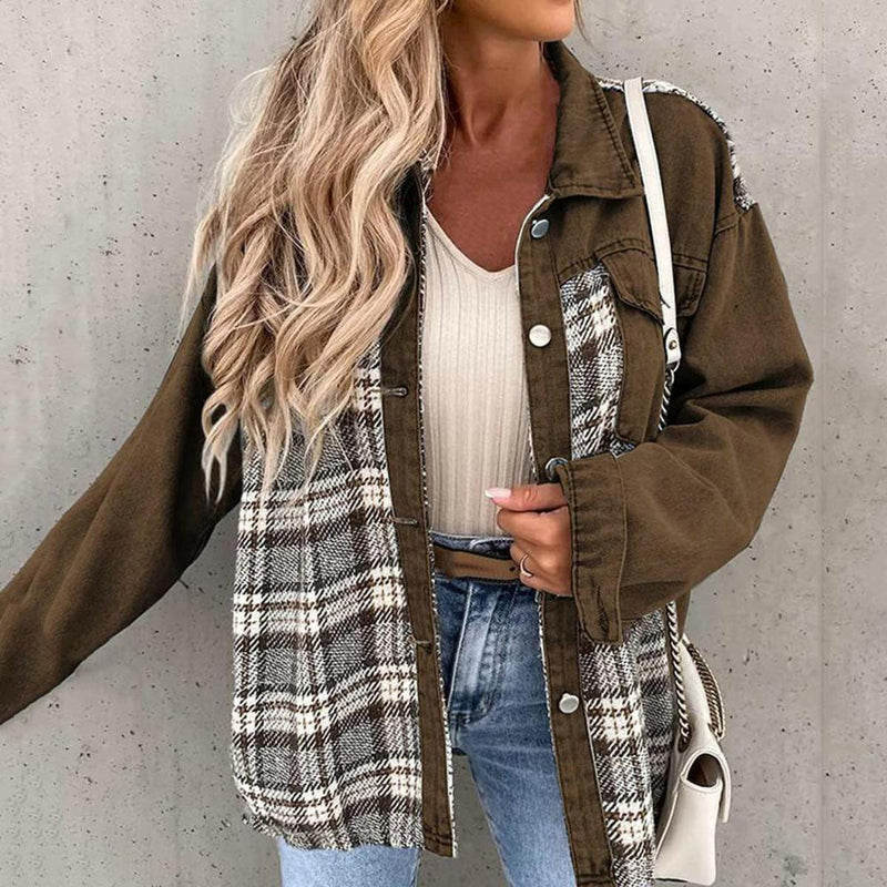 Patchwork Plaid Casual Jacket for Women