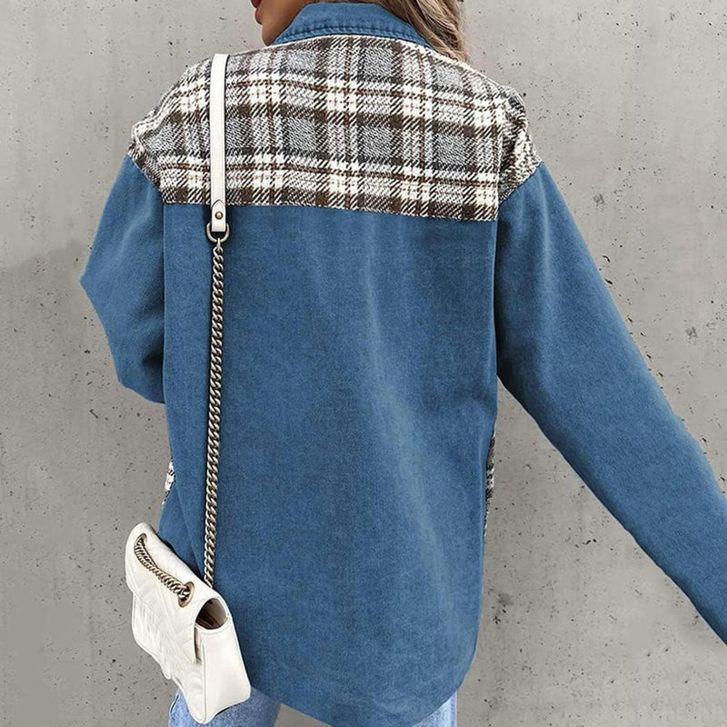 Patchwork Plaid Casual Jacket for Women