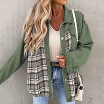 Patchwork Plaid Casual Jacket for Women