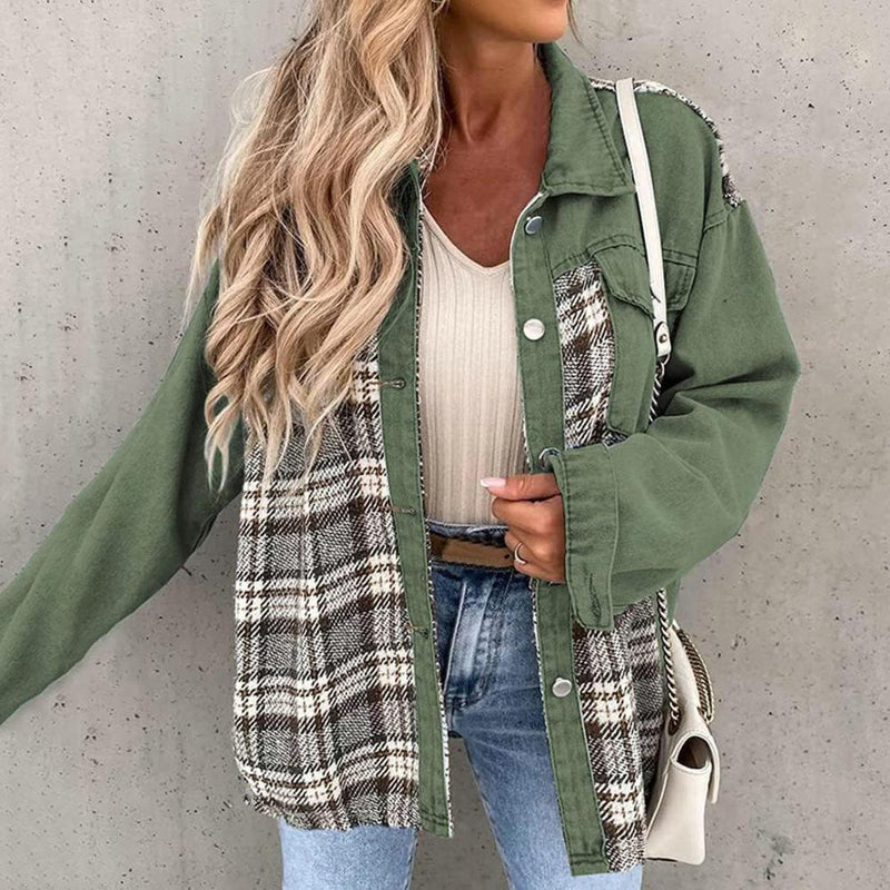 Patchwork Plaid Casual Jacket for Women