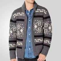 Patterned Wool Blend Zip Cardigan