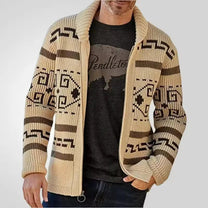 Patterned Wool Blend Zip Cardigan