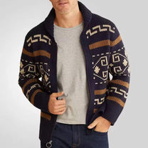 Patterned Wool Blend Zip Cardigan